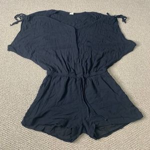 L*Space Womens Romper Size Small Black Dolman Sleeves Button Front Cinched Waist